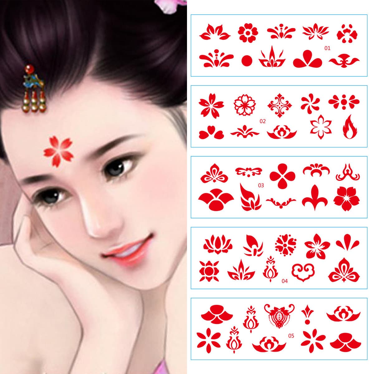 Фея древний костюм печать лба наклейки для бровей Hanfu древний стиль Красота татуировки наклейки долговечные…