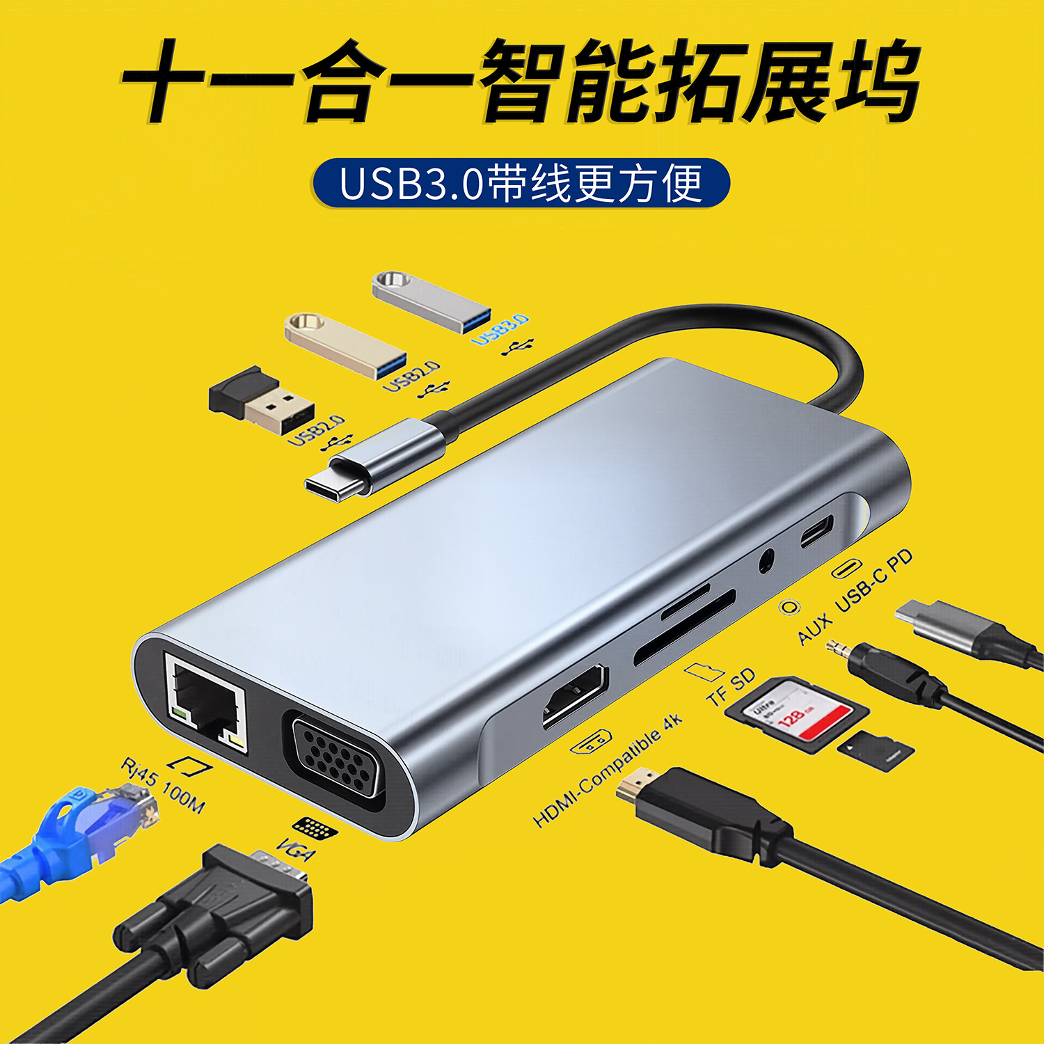 Док-станция 11-в-1 USB-C с VGA оптом из Китая